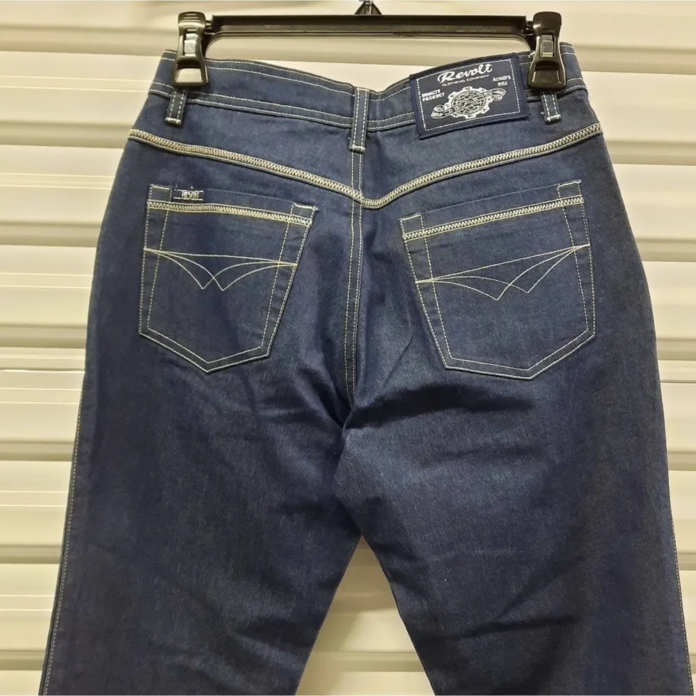 Revolt Jeans Juniors Size 7/8 Blue Mid Rise Dark Wash Denim - Image 4
