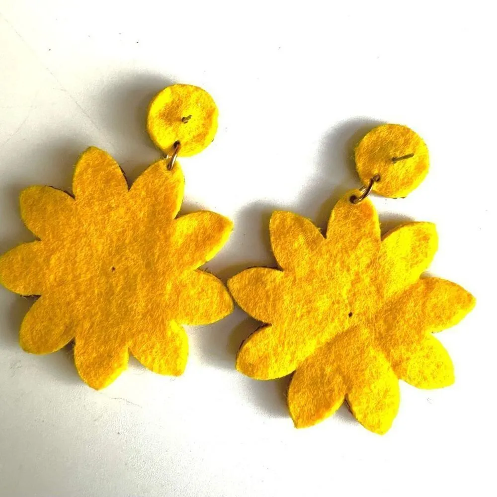 Yellow Orange Bronze Beaded Flower Bohemian Drop earrings - Image 5