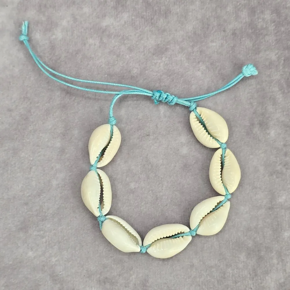 Shell Turtle White Blue Bead Stack String Stretch Bracelet Fashion Jewelry - Image 3