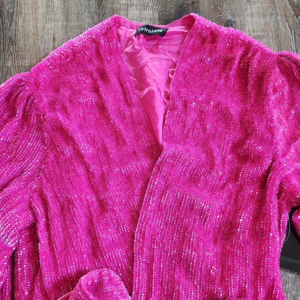Retrofete Gabrielle Robe Dress in Pink Sequins Size Large Long Sleeve NWOT - Image 3