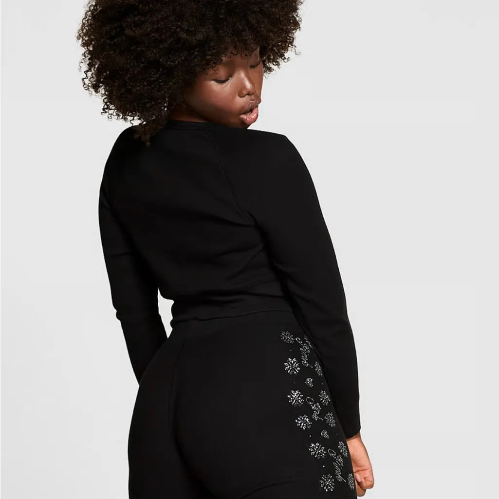 Victoria's Secret PINK Pajama Set Size XL Thermal Long BLING 2 Piece Black NWT - Image 2