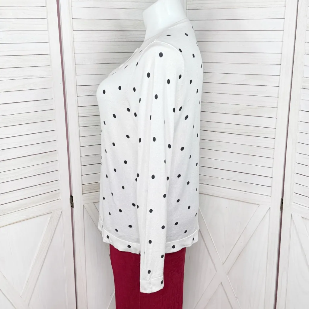 Croft‎ & Barrow Scallop Trim Polka Dot Cardigan Sweater White Black Womens XL - Image 2