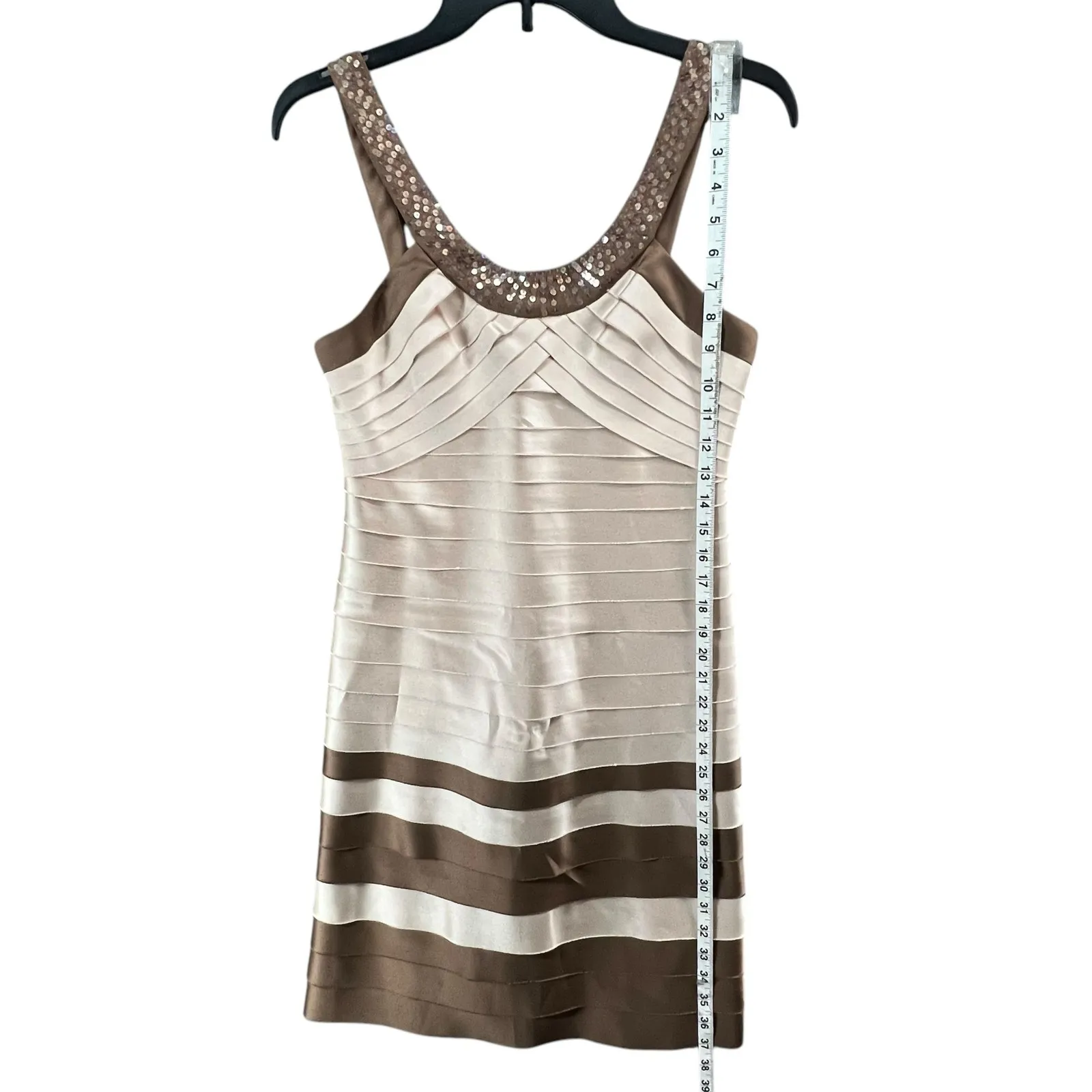 BCBGmaxazria Dress Womens S Champagne Brown Satin Sequin Cocktail Glam HOCO NWT - Image 12