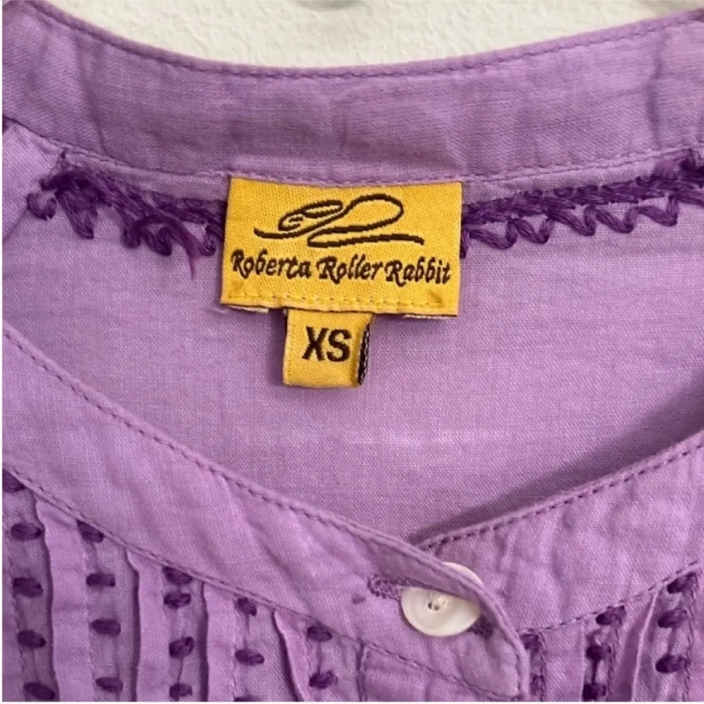 Roller Rabbit Purple Pleated 3/4 Sleeve Embroidered Dress Size Extra Small - Image 11