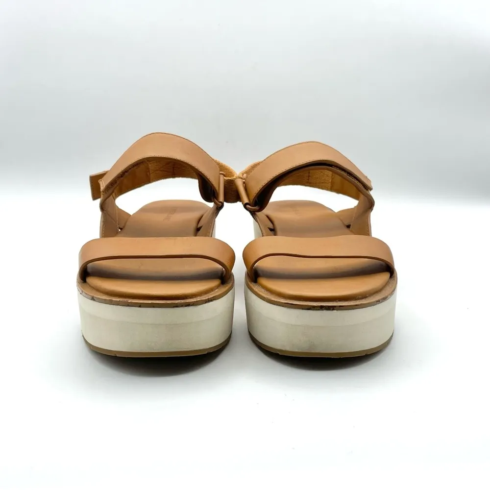 Everlane The Leather Platform Sandal Golden Brown Tan Ankle Strap White Velcro 6 - Image 10