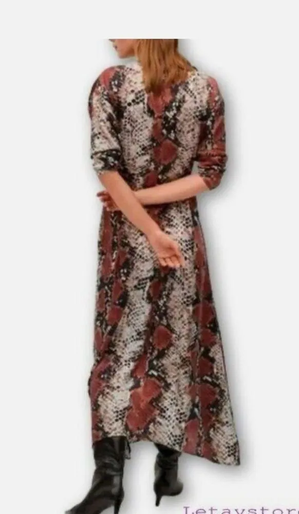 Mango Snake Print Long Sleeve V Neck Button Front Maxi Dress 4 size Small - Image 2
