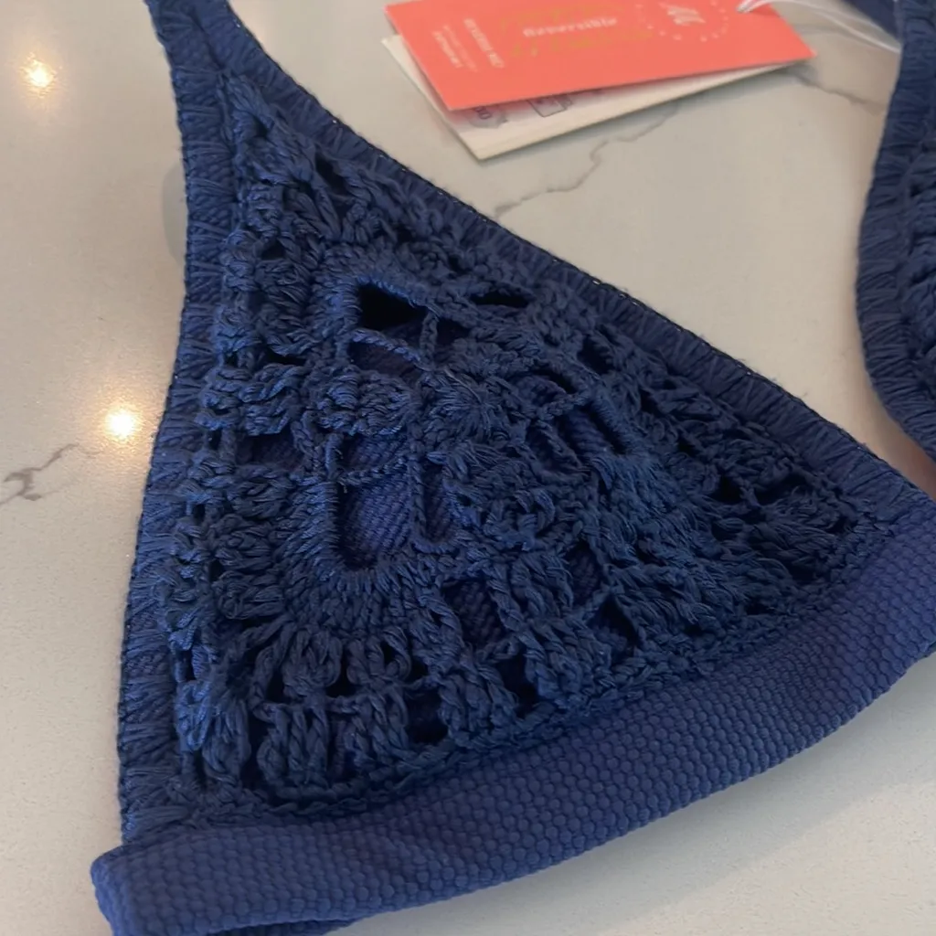 Maaji size Medium navy reversible macrame fixed triangle reversible bikini top - Image 2