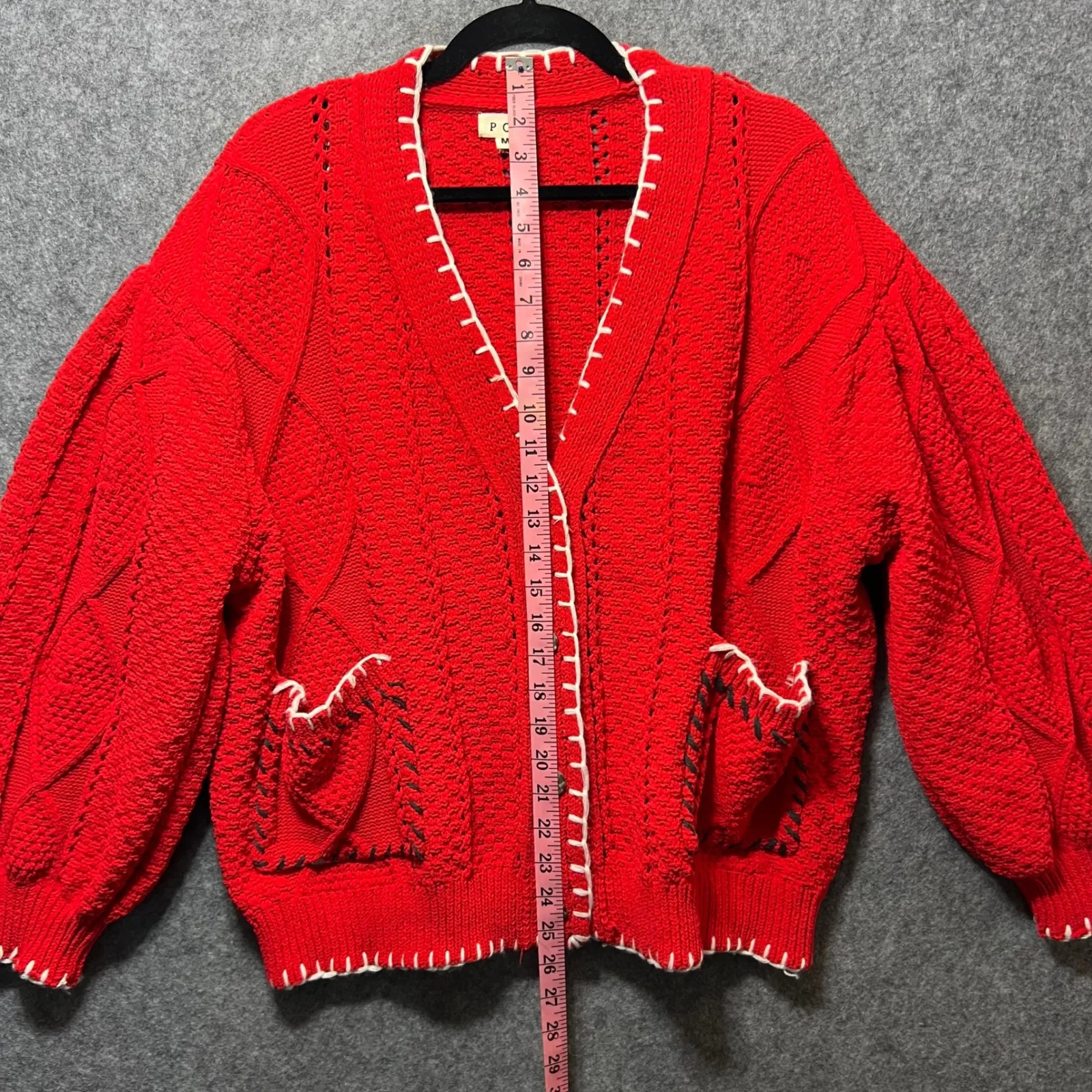 POL Red Cable Knit Cardigan M Oversized Chunky Button Front Boho Sweater - Image 6