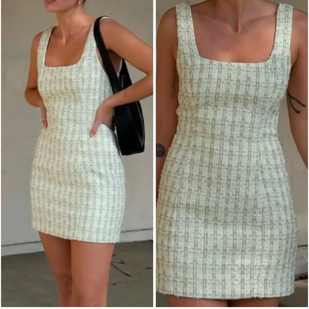 Rumored Twiggy Tweed Sleeveless Mini Dress in Lemon Yellow Size 4 - Image 11
