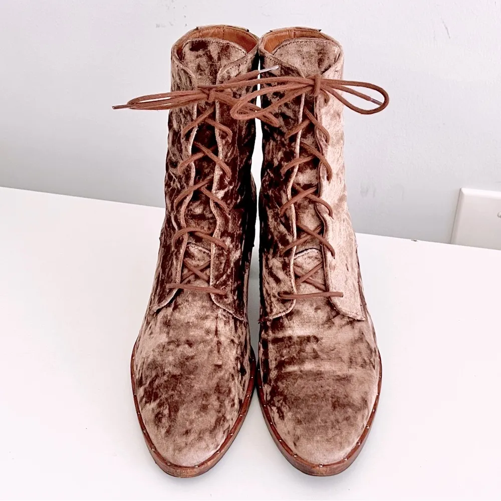 Frēda Salvador Taupe Bronze Crushed Velvet ‘Ace’ Lace Up Boots, Size 9 - Image 2