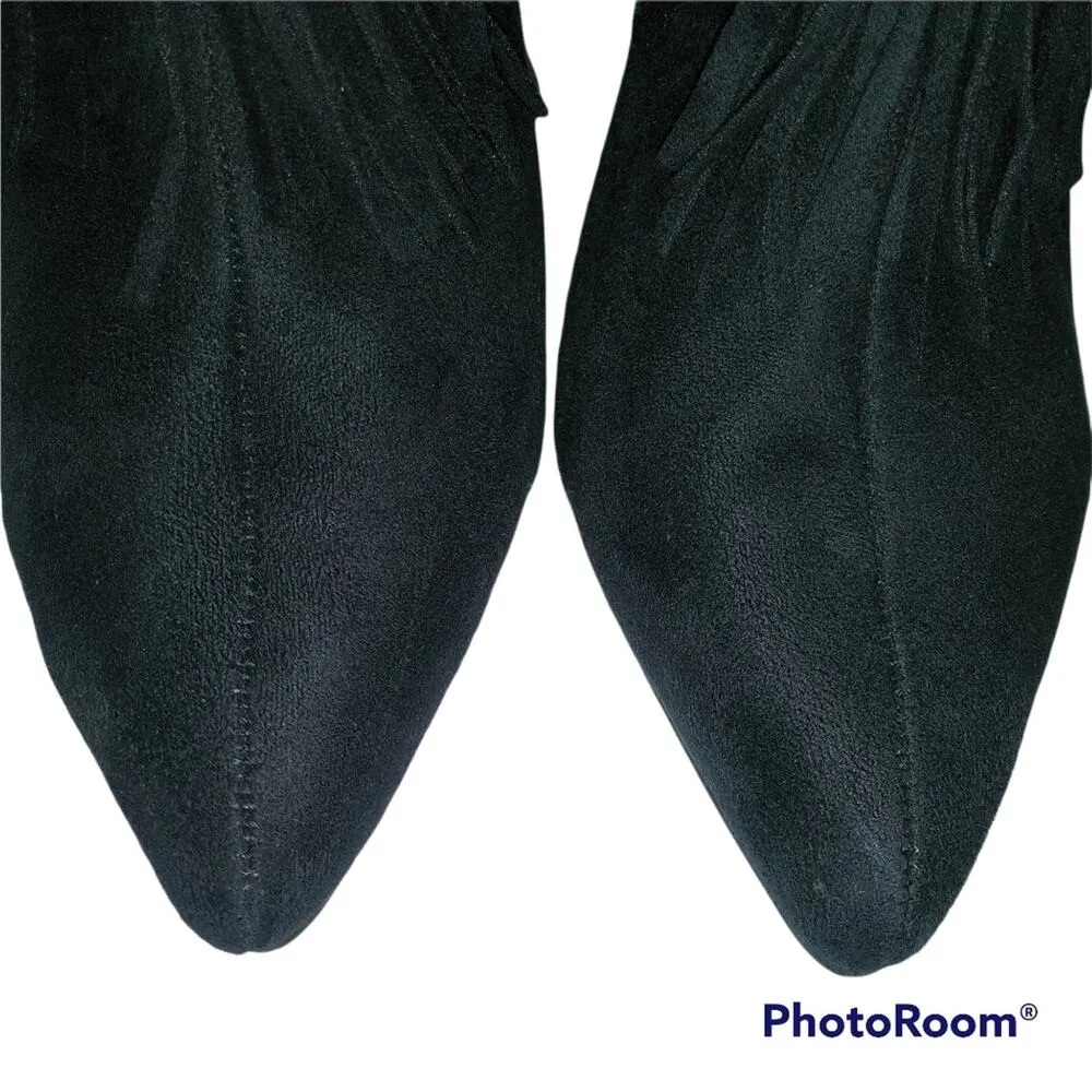 Michael Antonio Black Suede Fringe Heeled Booties Western Festival Size 8 - Image 4