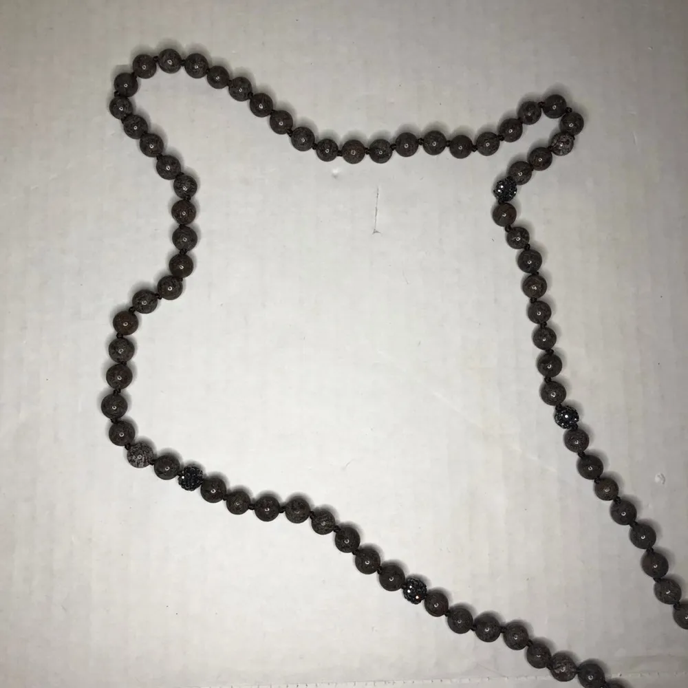 Necklace Black Lava & Pave Beads w/ Crystal Pendant & Pave Lobster Clasp NEW - Image 5