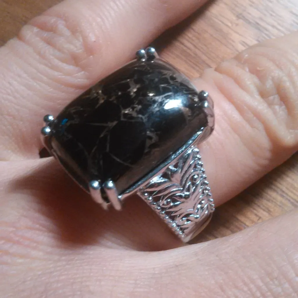 Matrix Silver Shungite Platinum Over Copper Solitaire Ring (Size 7) - Image 2