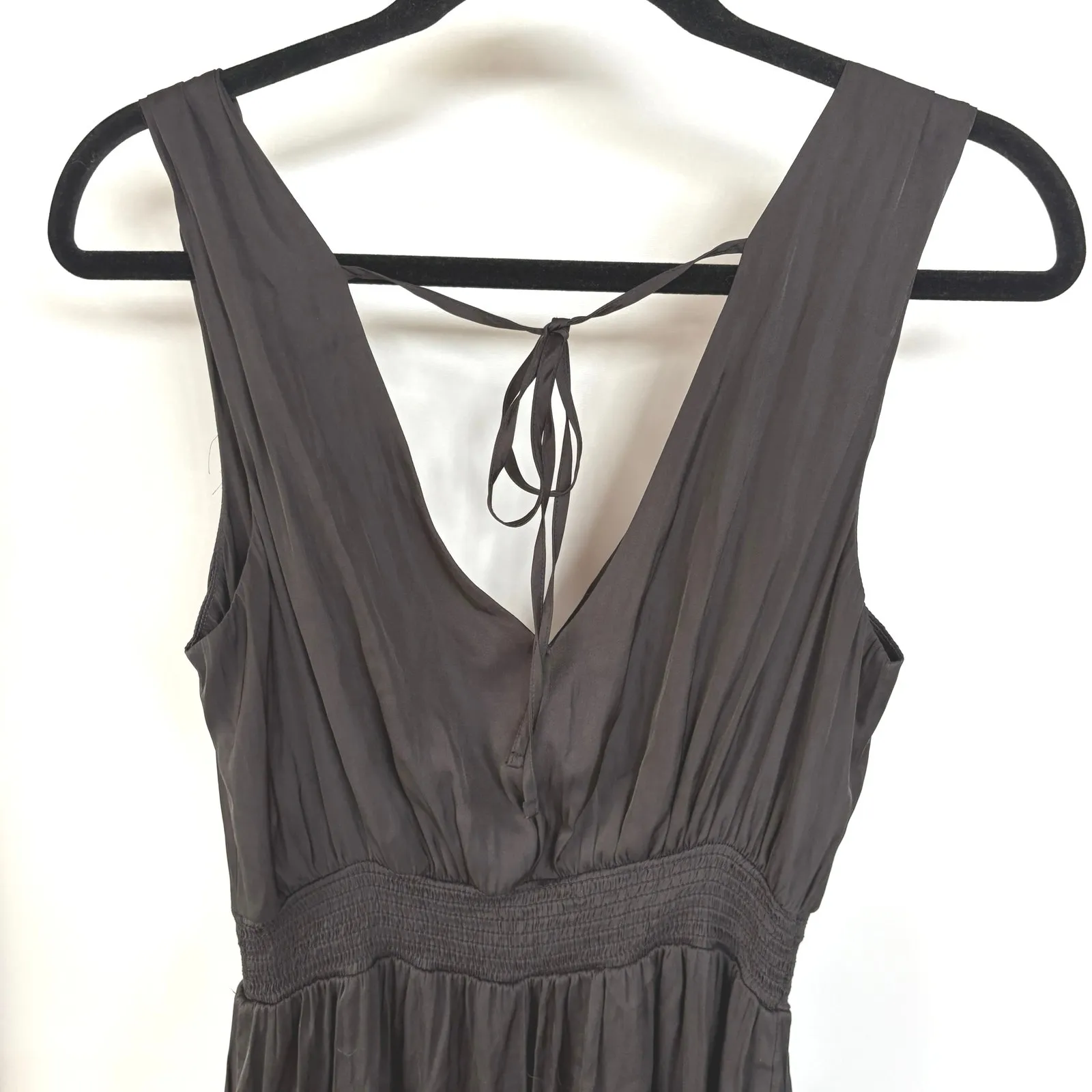 Old Navy Silky Black Plunge Neck Maxi Dress Elegant Wedding Guest Small Tall - Image 6