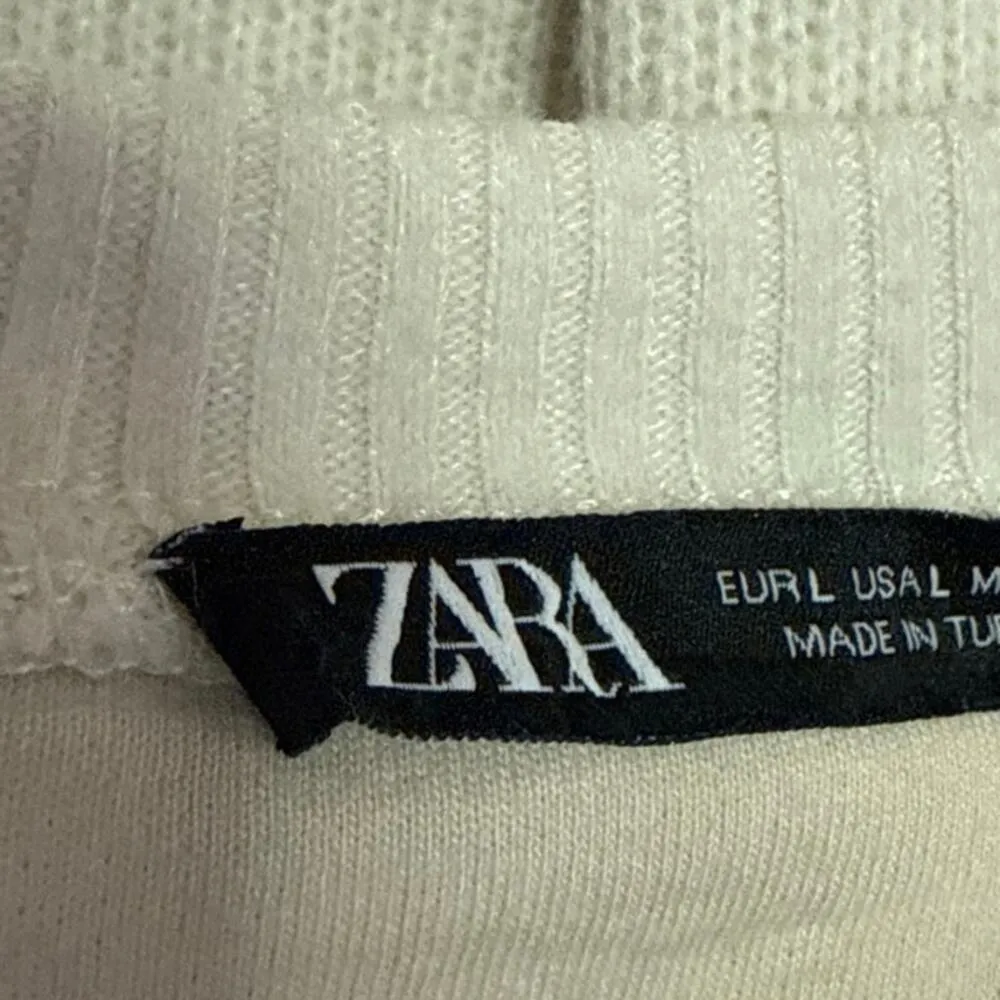 Zara White Knit Crew Neck Loose Fit Long Sleeve Cozy Crop Sweater Top Size L - Image 3