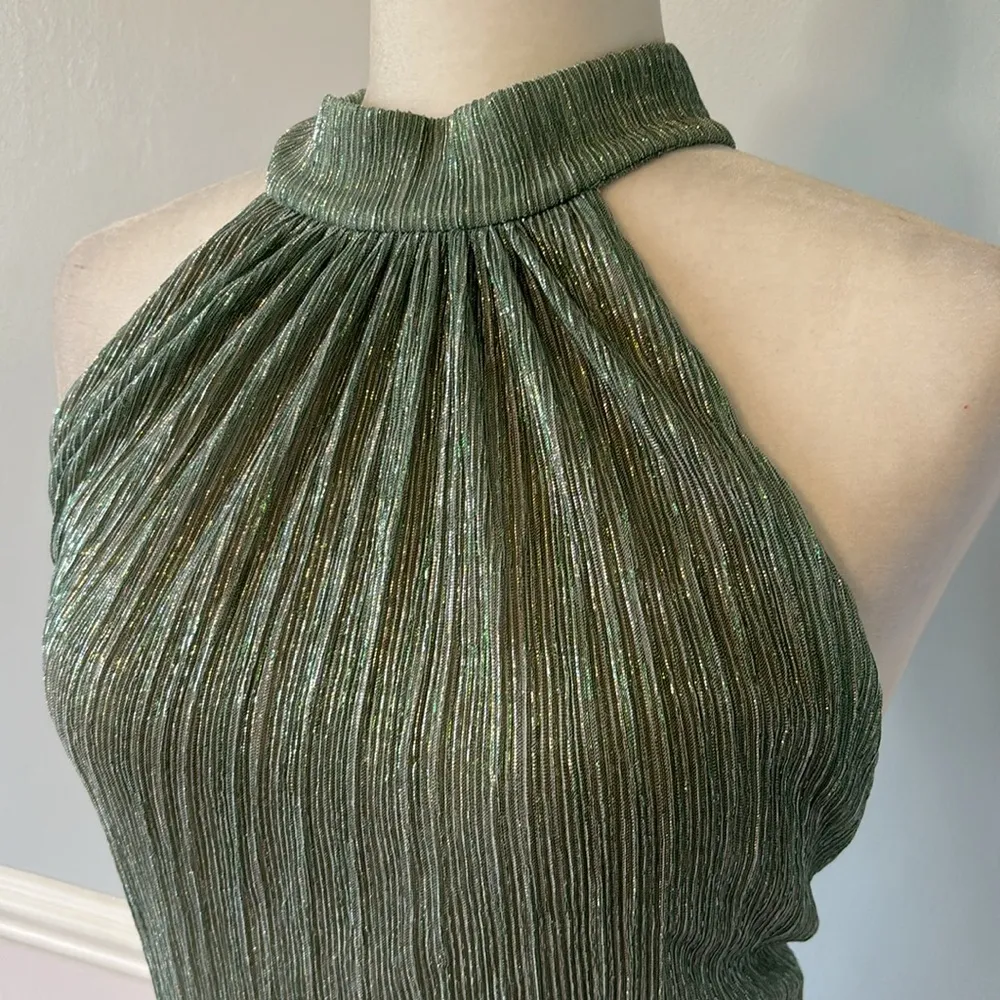 PATBO Halter Neck Bodysuit Sea Green Size Small Going Out Top Shimmer Metallic - Image 4