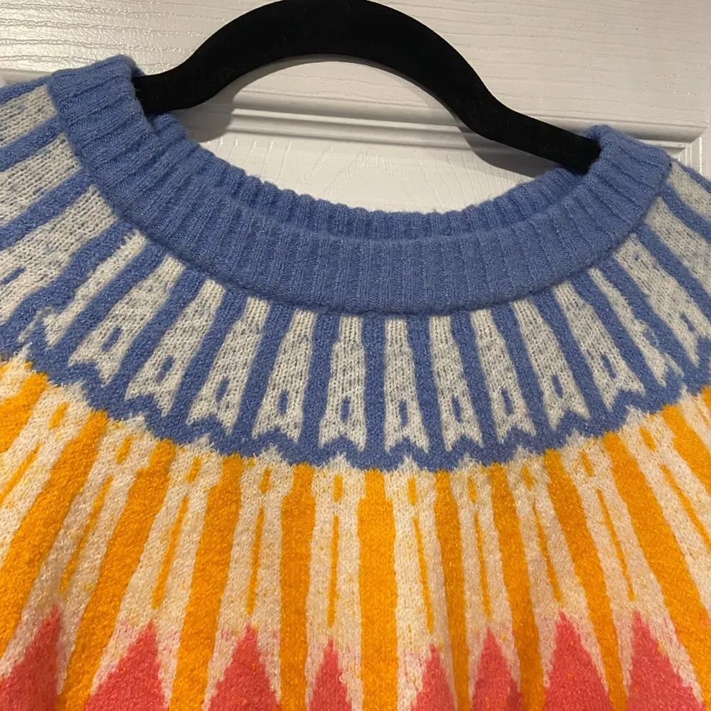 NWT French Connection Colorful Cream Fair Isle Knit Sweater Crew Neck Size XL - Image 2