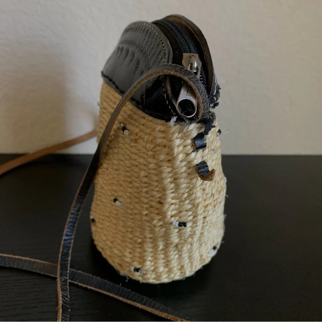 Straw Mini Basket Bag Black - Image 5