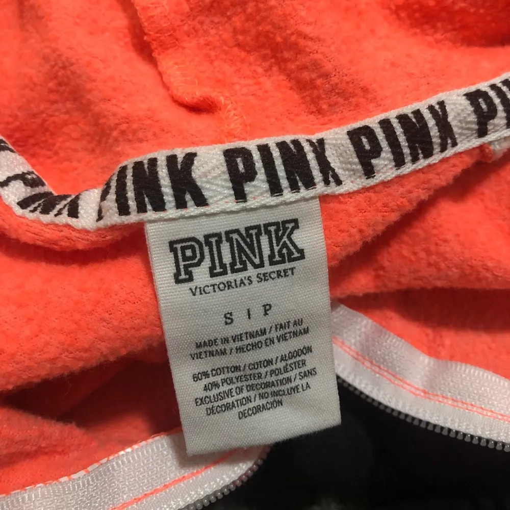 VS PINK Neon Orange Full Zip Hoodie Sweatshirt - Image 3