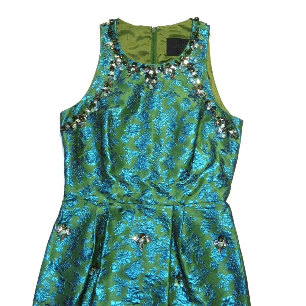 NWT J.Crew Collection Brocade Jeweled Sheath in Metallic Teal Green Dress 00 - Image 2