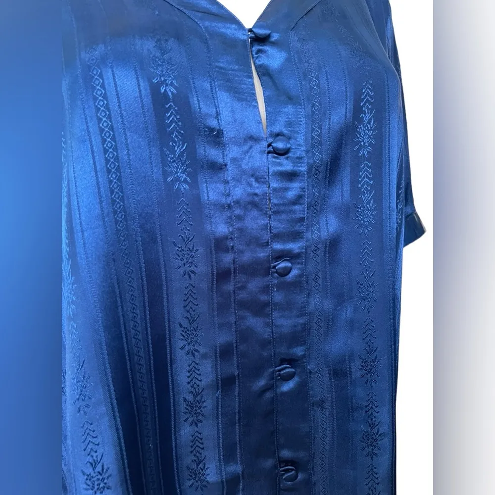 Victoria’s Secret Vintage Gold Label Blue Satin Indie Boho Button Up Sleep Top - Image 2