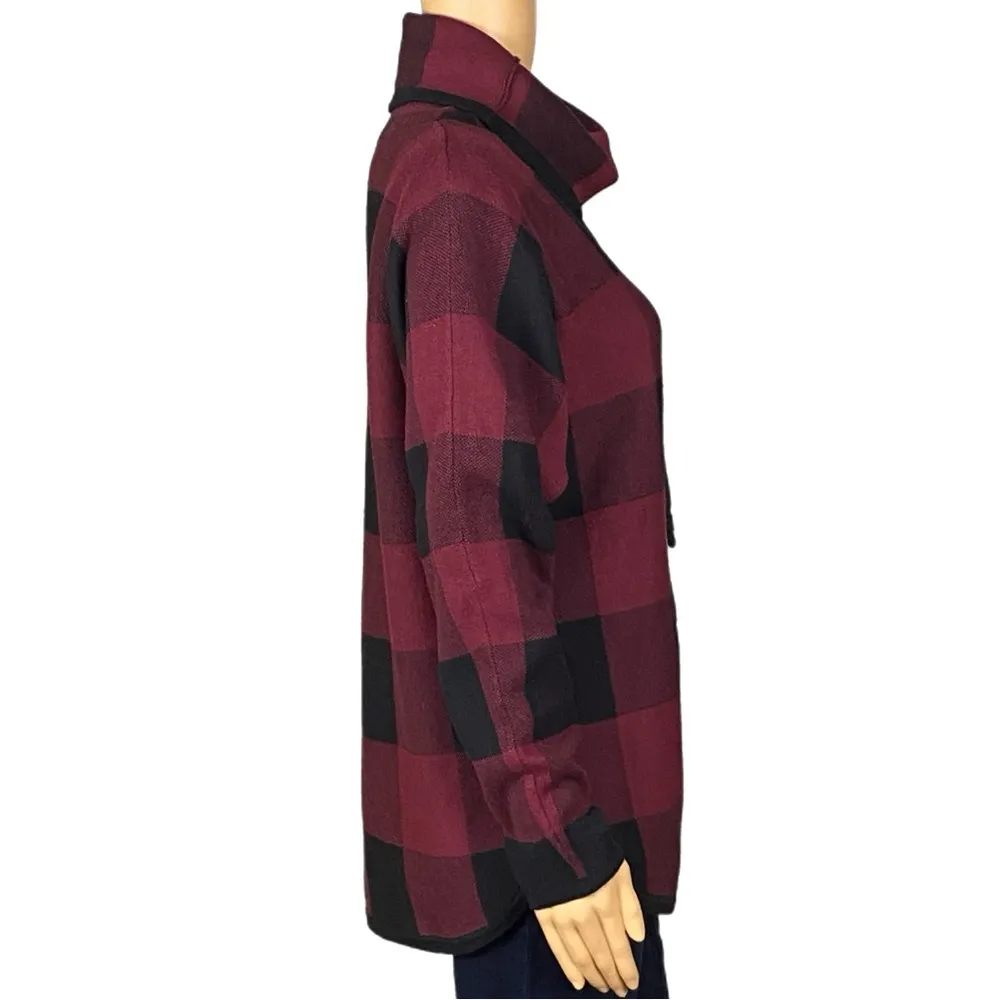 ADRIENNE VITTADINI Burgundy & Black Buffalo Plaid Cowl Neck Sweater Medium EUC - Image 3