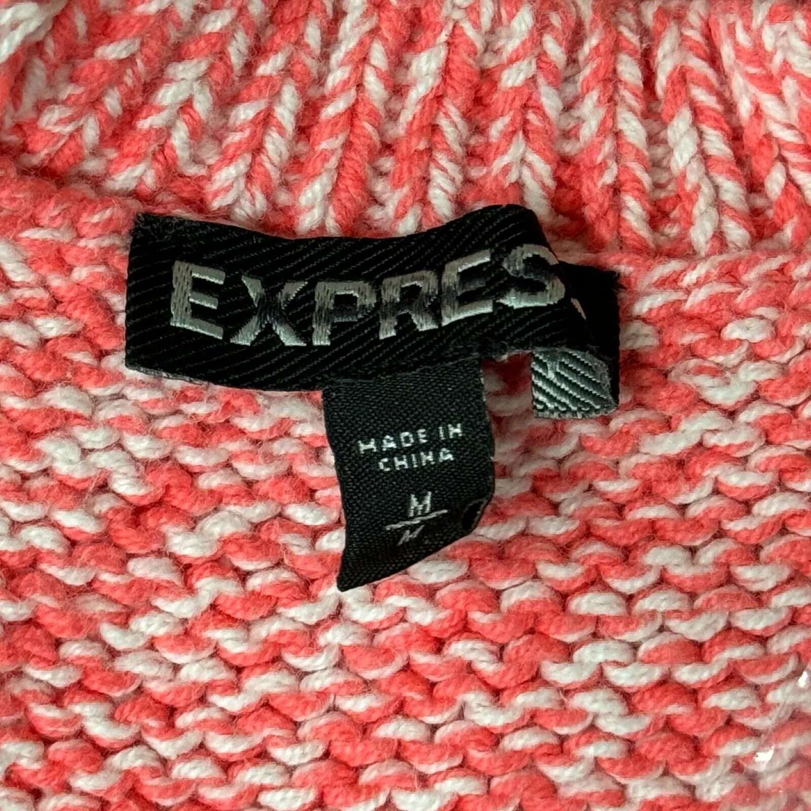 Express‎ Sweater Womens Medium Pink White Marled Chunky Oversized Preppy Comfy - Image 6