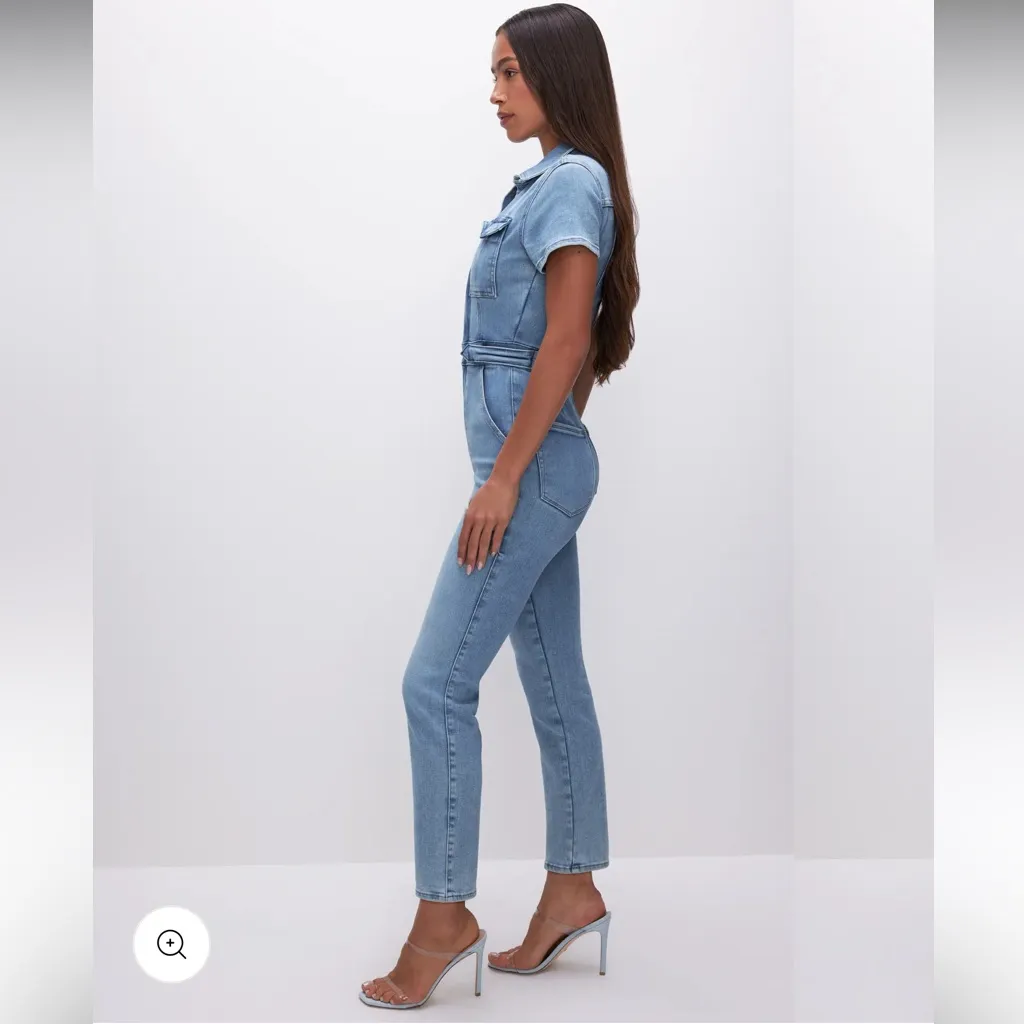 Good American Denim Short Sleeve Jumpsuit Shorts Romper Utility Stretchy Minimal - Image 3