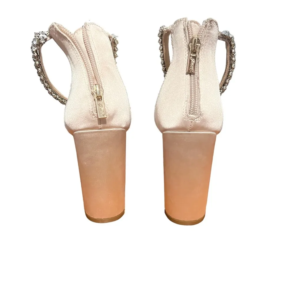 Badgley Mischka Collection Louise Beige Ankle Strap Open Toe Sandal Heel - Image 9
