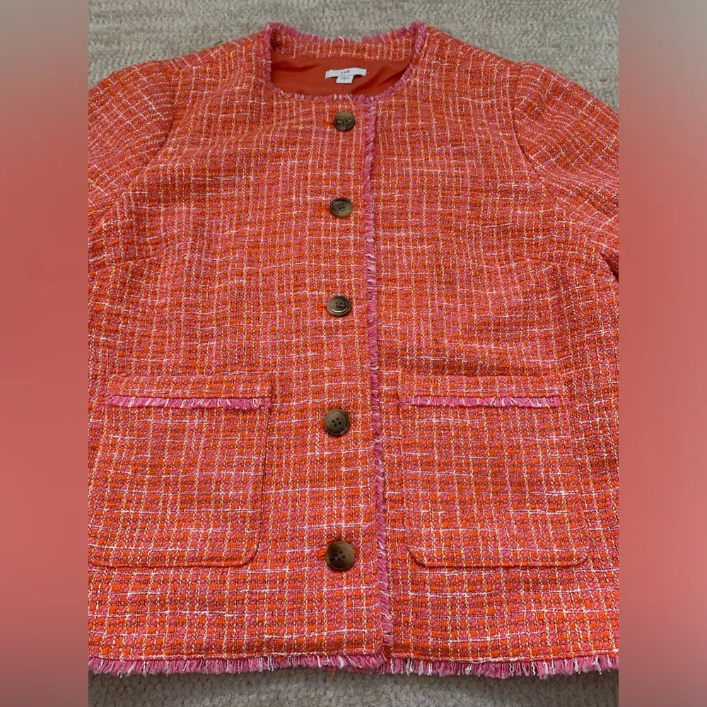 J. JILL Dahlia Blazer Tweed Jacket Size Small Coral Pink Career Office Spring Orange - Image 7