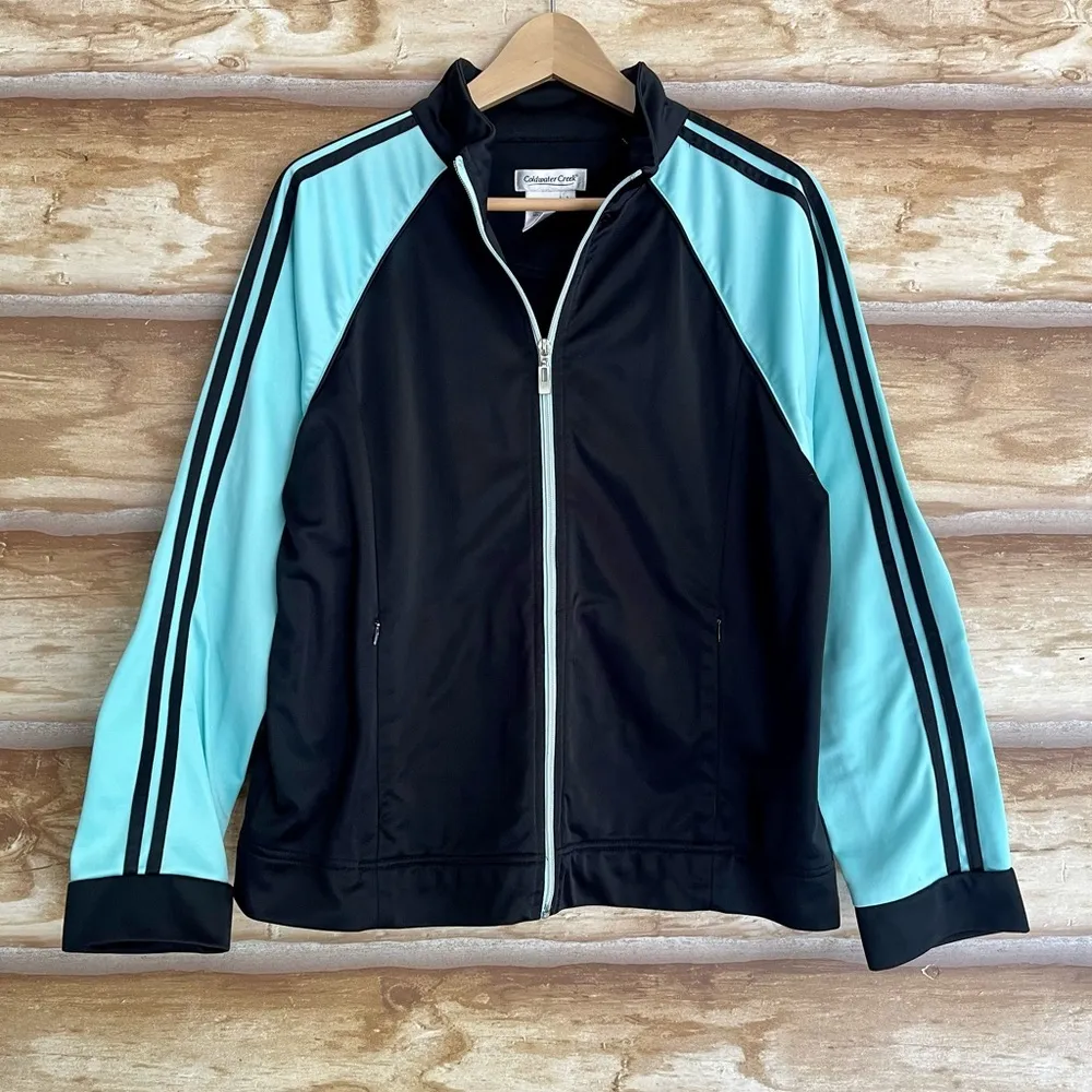 𝅺Coldwater Creek colorblock zip front performance wear track jacket large - Image 2
