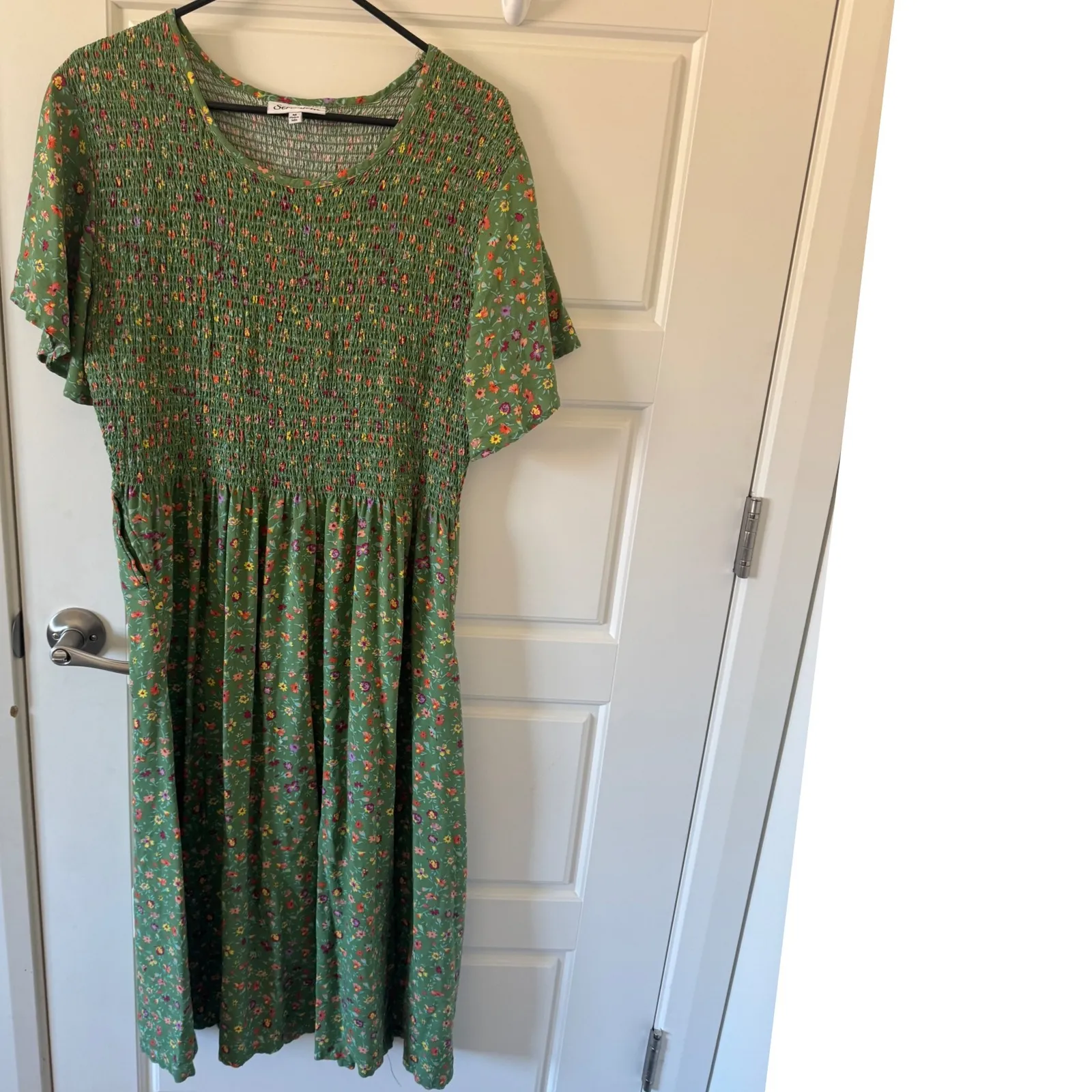 Vintage Serengeti sz M Womens Green Floral 100% Rayon Midi Dress 90s Cottagecore Size M - Image 2