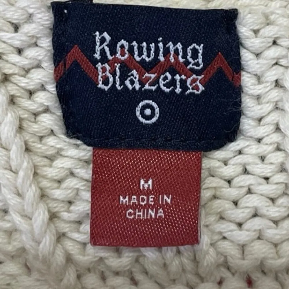 Rowing Blazers Women's Cream Cable Knit Striped V Neck Pullover Sweater Top Sz M Size M - Image 4