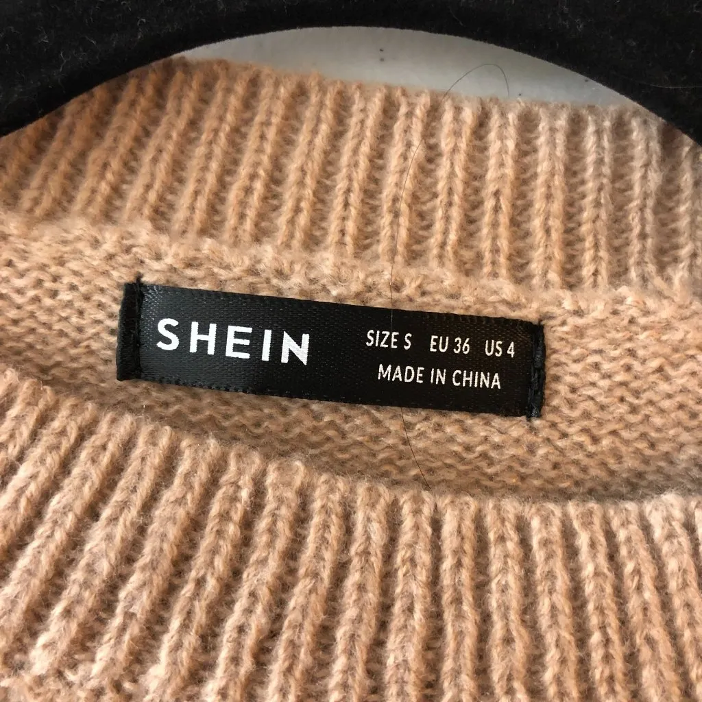 Shein Womens Sweater Floral Applique Crew Neck Beige Brown 4 - Image 3