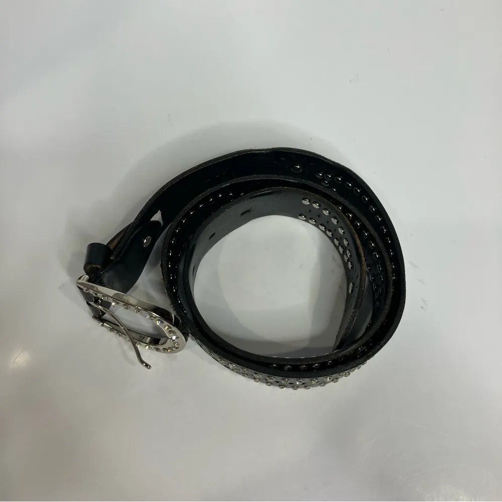 Genuine Leather belt studded with gems women’s size medium bling western cowgirl Brown - Image 5