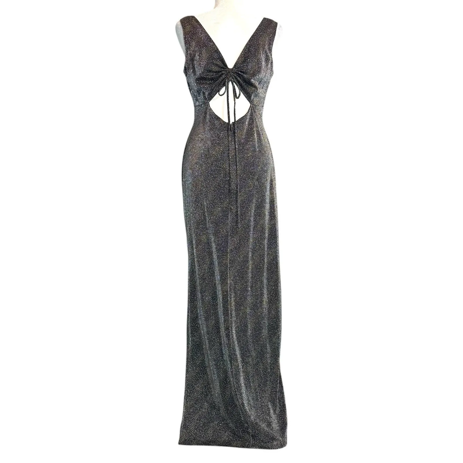 Vintage Cachet Evening Gown 12 Low Back Dress Sparkle Slit Floor Length USA Made Black - Image 6