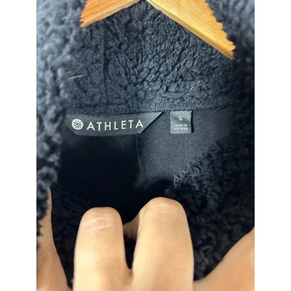 Athleta Turtleneck Sweatshirt Small Black Fuzzy Teddy Bear Oversized - Image 6