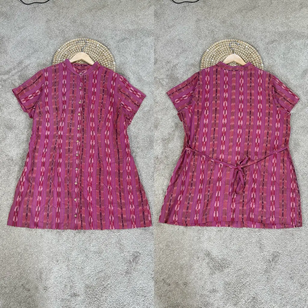 The Territory Ahead Women’s Cotton Tunic Top Tie Back Ikat Batik Print Pink 18W - Image 2