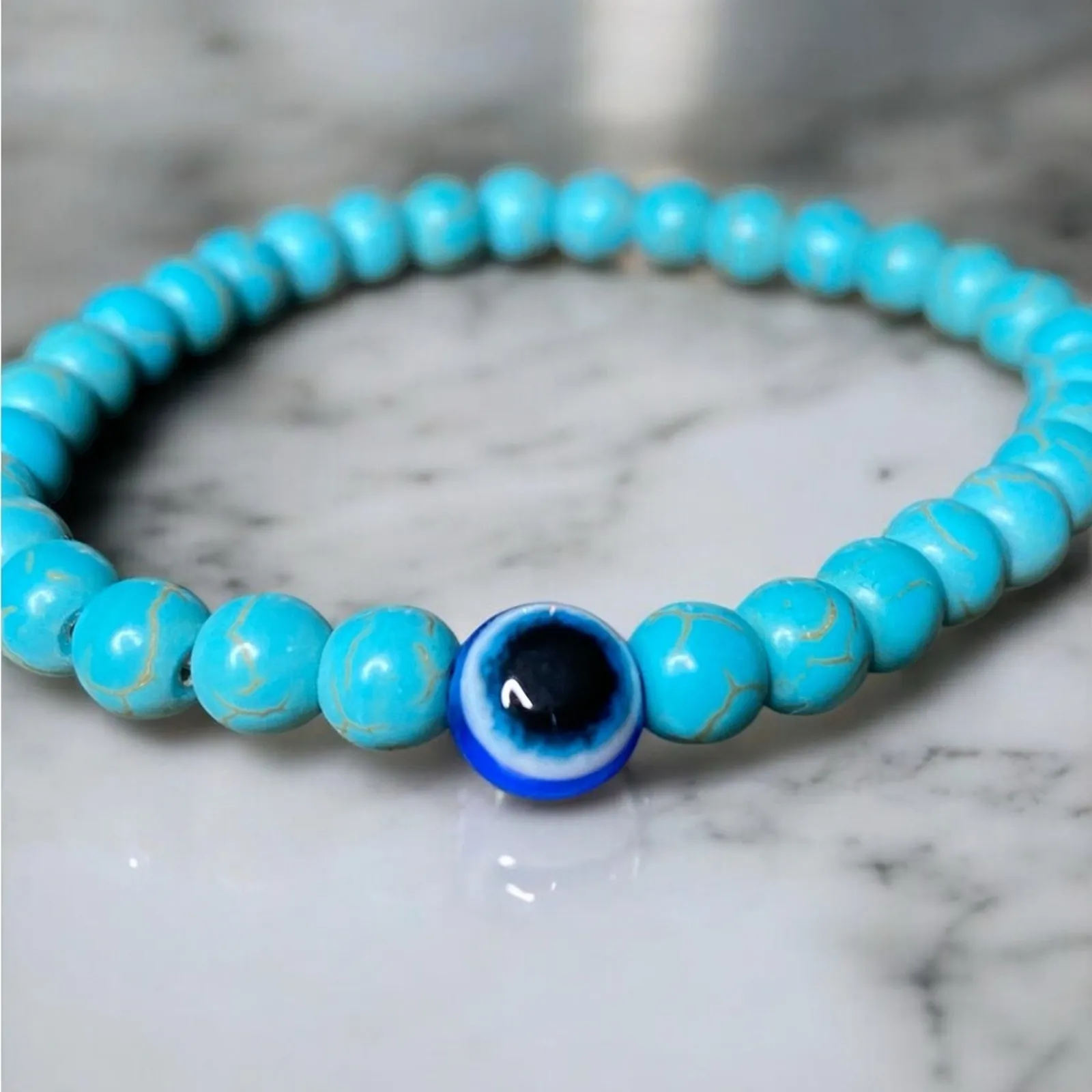 Turquoise Evil Eye Beaded Stretch Bracelet New - Image 2