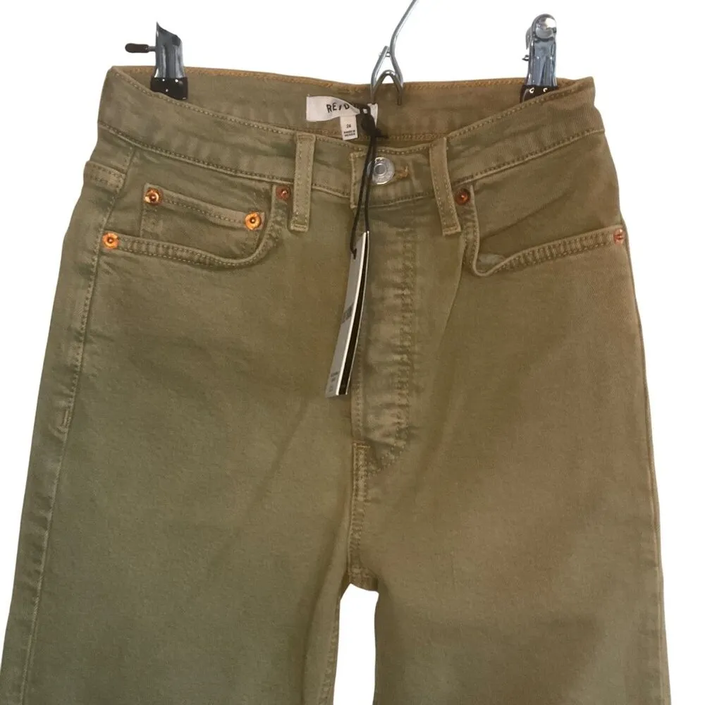 Re/Done 70s Ultra High Rise Stove Pipe Jeans Size 24 Olive Green Denim vintage - Image 10