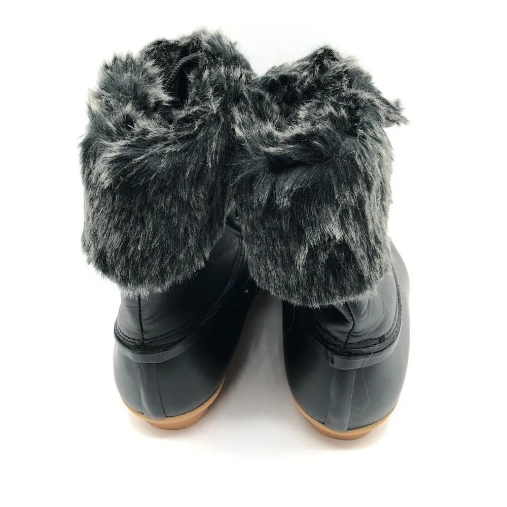 Polar Womens Duck Boots Faux Fur Lined Lace Up Fold Over Black Size 6 - Image 4