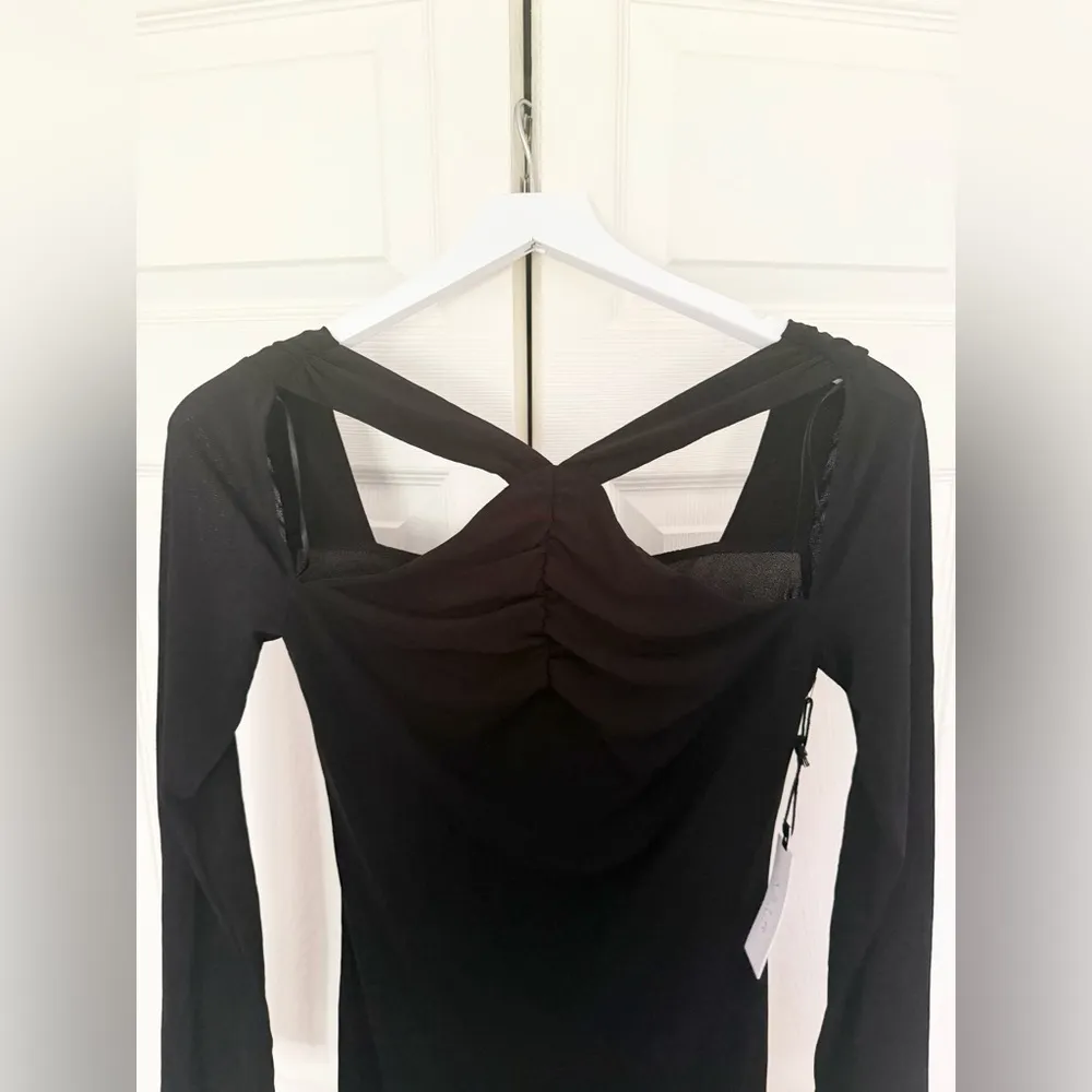 NWT ASTR the Label Black Long Sleeve Fitted Dress Cut Out Knotted Neckline Med - Image 6