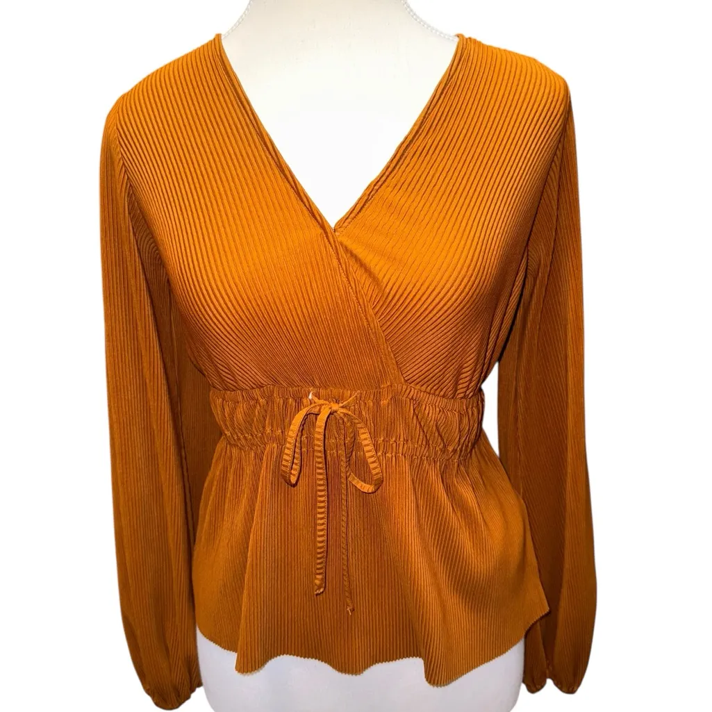 Abercrombie & Fitch Long Sleeve Burnt Orange V-Neck Blouse - Image 2