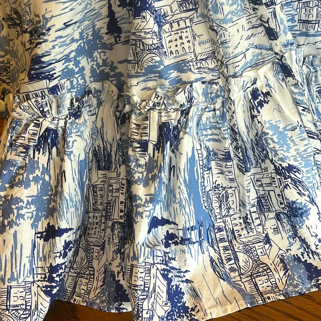 Sugar Lips Cutesy Flirty Blue White Etching Mini Dress Ruffle Hem New - Image 11