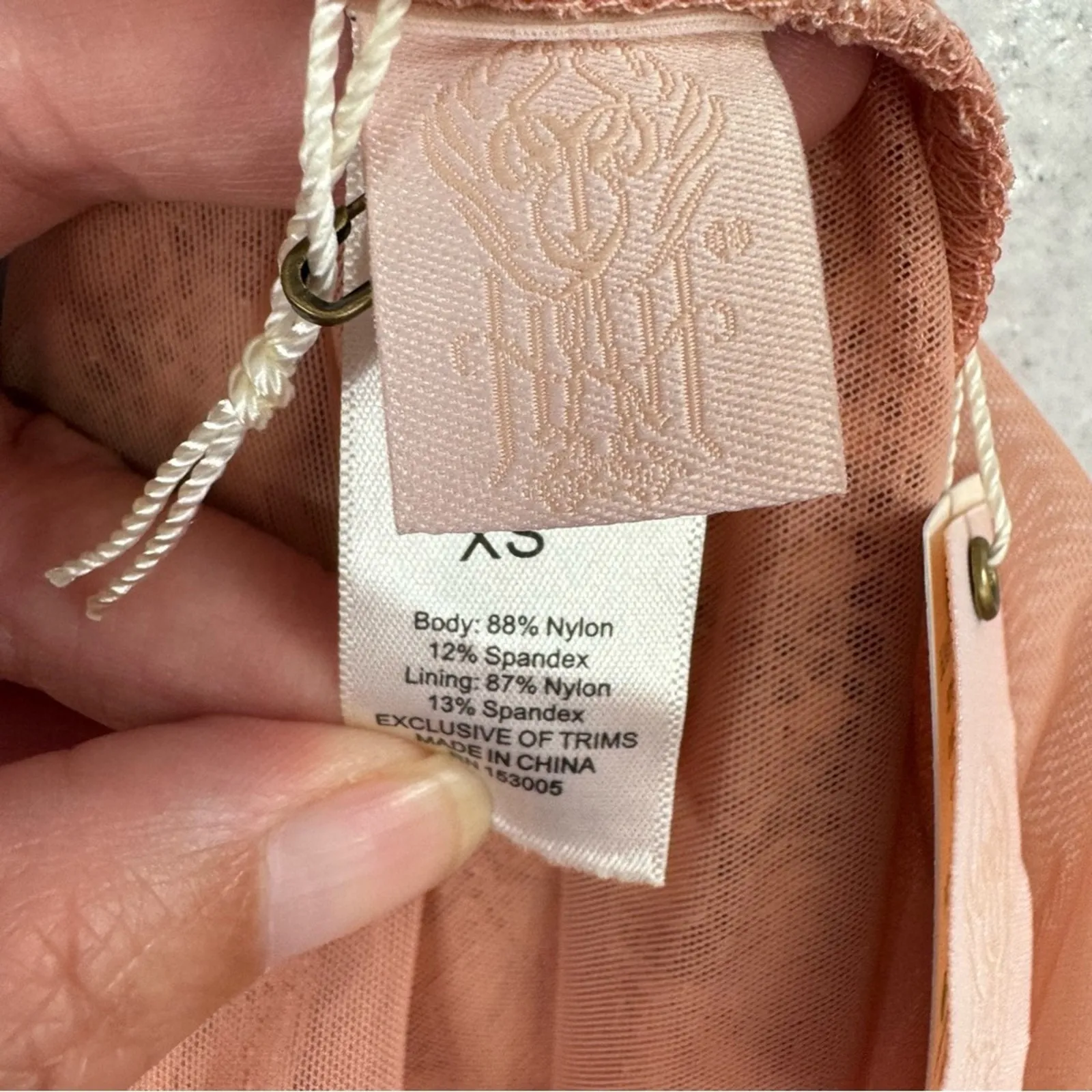 We Are HAH Tight Squeeze Bodycon Mini Dress Copper Rose Lace Lined Size XS NEW Pink - Image 11