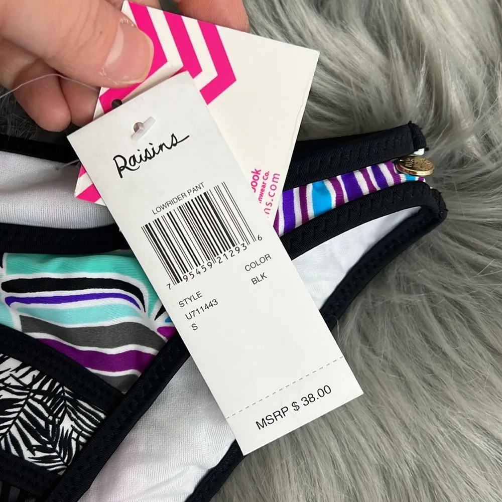 NWT Raisins Coast To Coast Lowrider Bikini Bottoms Black Teal Purple White sz S - Image 2