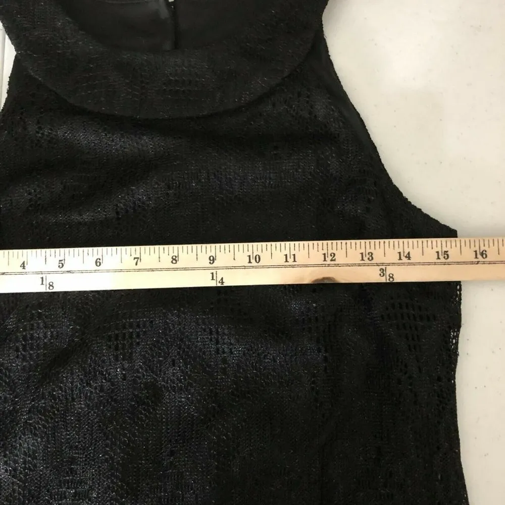 Dressbarn Collection Shift Dress Lace Overlay Sleeveless Fringe Black Size 6 - Image 6