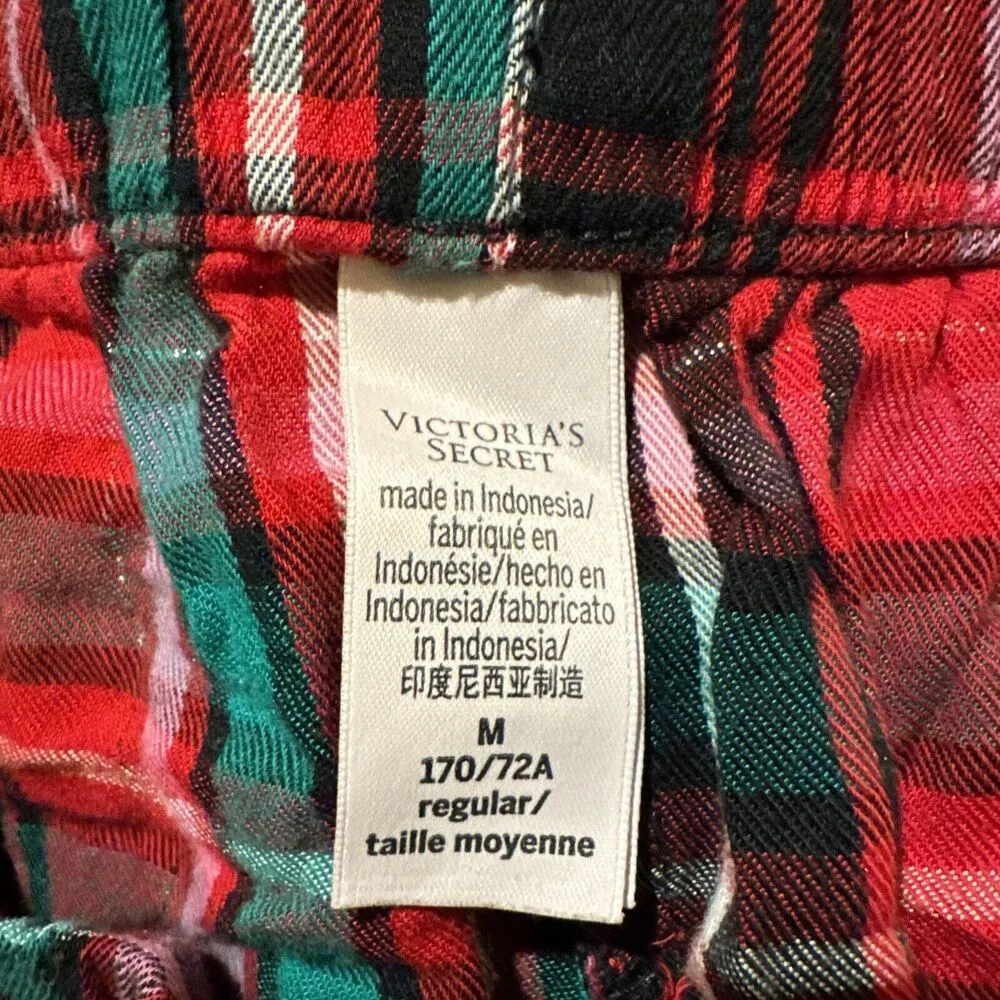 Victoria’s Secret Pajama Pants Plaid Sz M Red Black White Metallic Lounge - Image 3