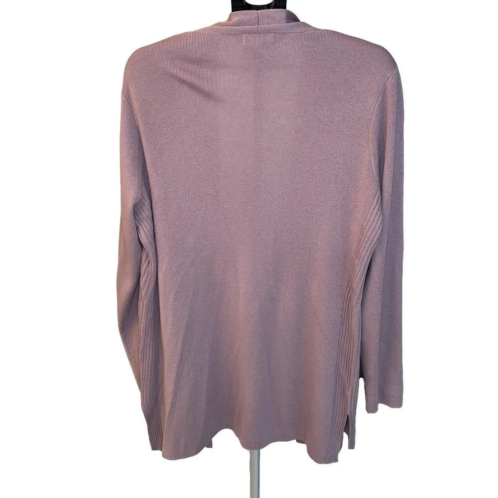 Orvis Anywear Long Cardigan Sweater Dusty Lilac Pockets Ribbed Sides Size XL - Image 5