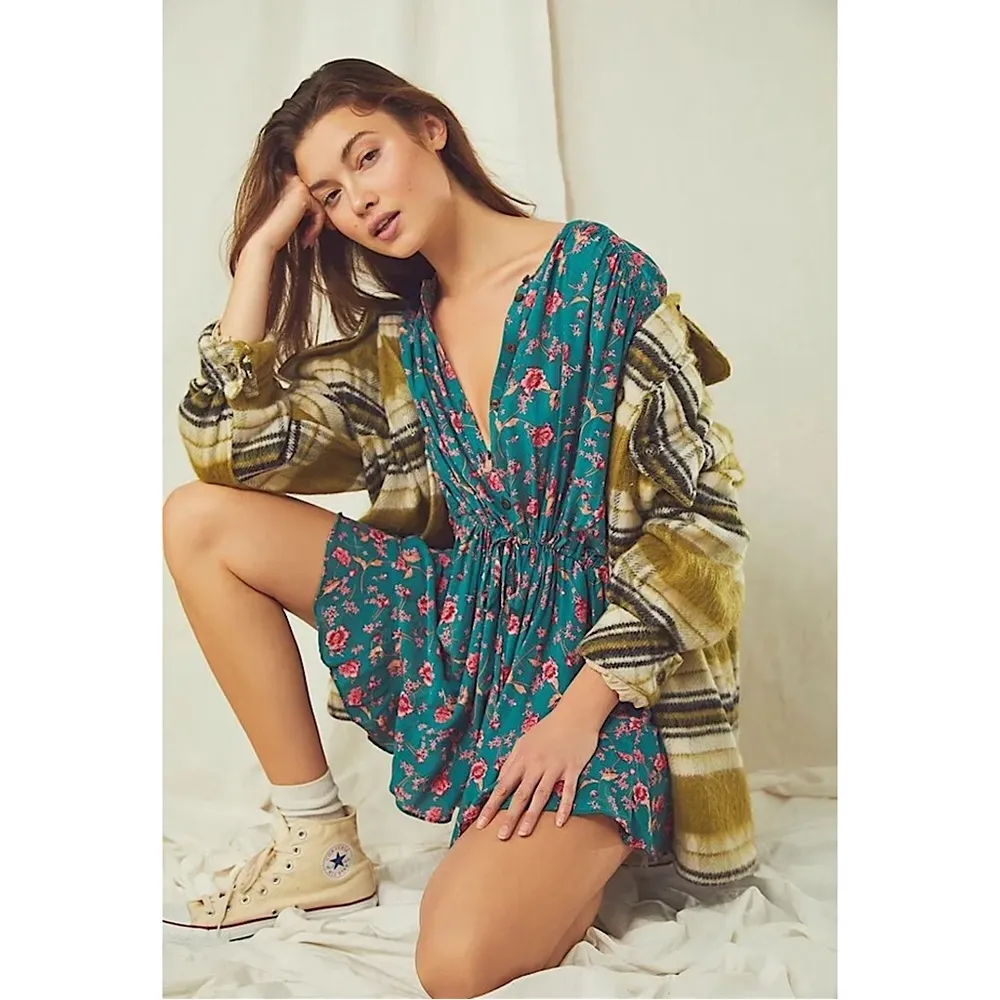 Free People Flower Fields Emerald Combo Dress - Image 2